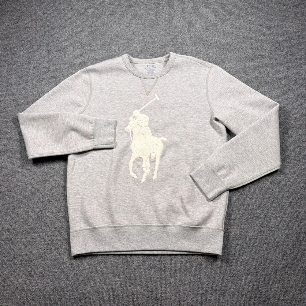Polo Ralph Lauren Big Pony Sweatshirt Mens S Grey Chenille Patch Crewneck Fleece